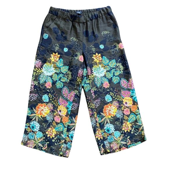 LOFT Cropped Pant Womens Sz Small Petite Green Floral Bohemian Boho Chic - Picture 1 of 5